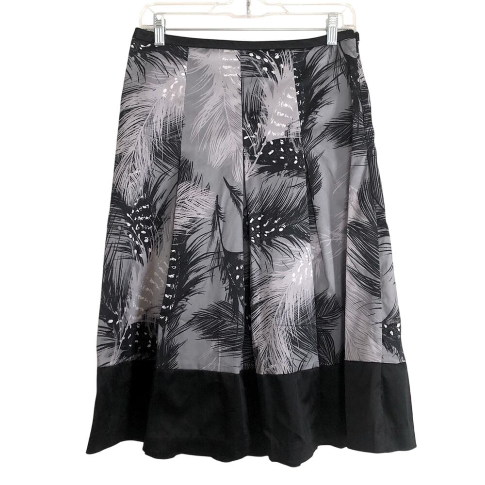 East 5th Black and Gray Feather Pleated Full Midi Skirt